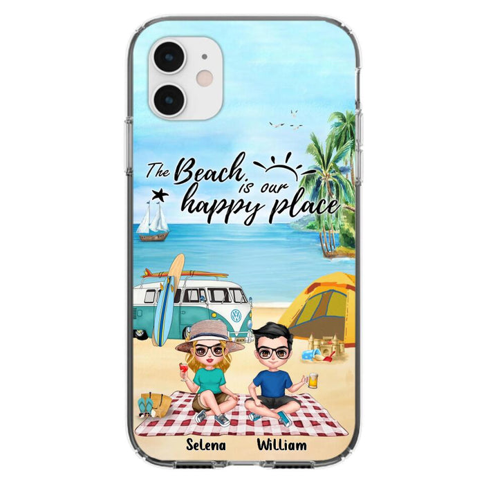 Custom Personalized Summer Beach Picnic Camping Phone Case - Upto 5 People - Gift Idea For Camping Couple/ Friends - The Beach Is Our Happy Place - Case For iPhone And Samsung