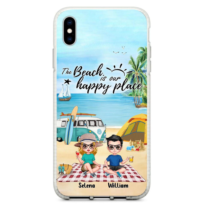 Custom Personalized Summer Beach Picnic Camping Phone Case - Upto 5 People - Gift Idea For Camping Couple/ Friends - The Beach Is Our Happy Place - Case For iPhone And Samsung