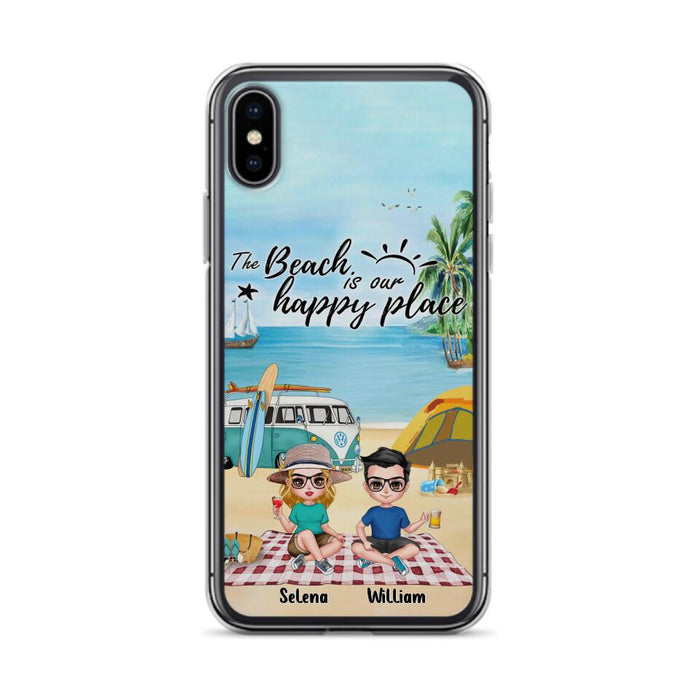 Custom Personalized Summer Beach Picnic Camping Phone Case - Upto 5 People - Gift Idea For Camping Couple/ Friends - The Beach Is Our Happy Place - Case For iPhone And Samsung