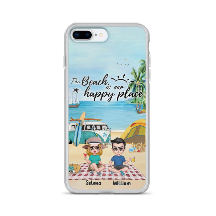 Custom Personalized Summer Beach Picnic Camping Phone Case - Upto 5 People - Gift Idea For Camping Couple/ Friends - The Beach Is Our Happy Place - Case For iPhone And Samsung