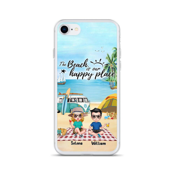 Custom Personalized Summer Beach Picnic Camping Phone Case - Upto 5 People - Gift Idea For Camping Couple/ Friends - The Beach Is Our Happy Place - Case For iPhone And Samsung