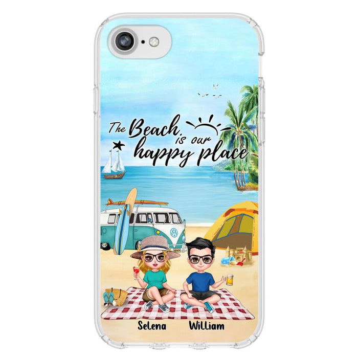 Custom Personalized Summer Beach Picnic Camping Phone Case - Upto 5 People - Gift Idea For Camping Couple/ Friends - The Beach Is Our Happy Place - Case For iPhone And Samsung