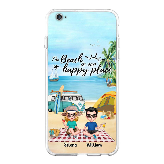 Custom Personalized Summer Beach Picnic Camping Phone Case - Upto 5 People - Gift Idea For Camping Couple/ Friends - The Beach Is Our Happy Place - Case For iPhone And Samsung