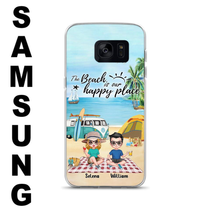 Custom Personalized Summer Beach Picnic Camping Phone Case - Upto 5 People - Gift Idea For Camping Couple/ Friends - The Beach Is Our Happy Place - Case For iPhone And Samsung