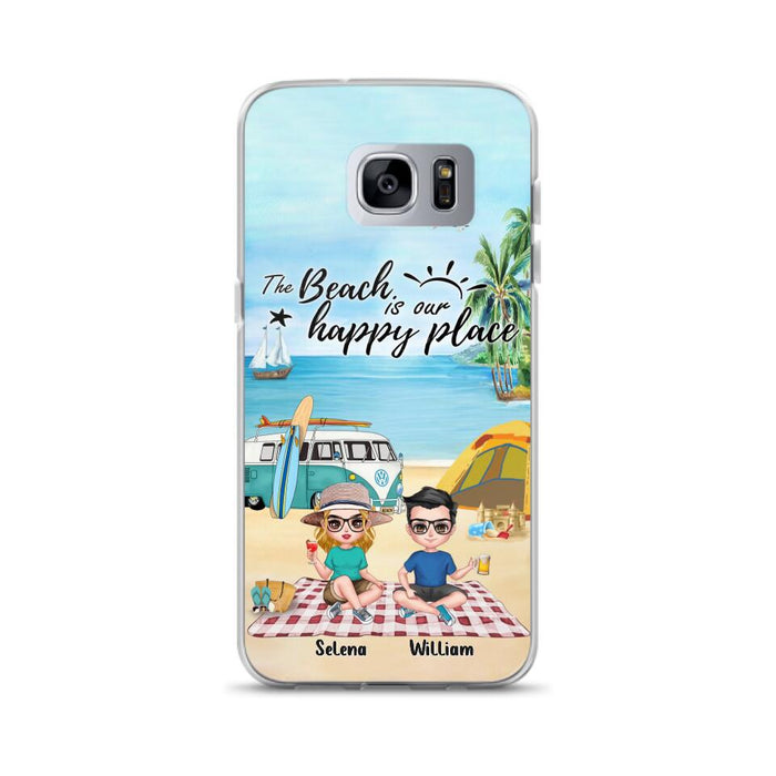 Custom Personalized Summer Beach Picnic Camping Phone Case - Upto 5 People - Gift Idea For Camping Couple/ Friends - The Beach Is Our Happy Place - Case For iPhone And Samsung