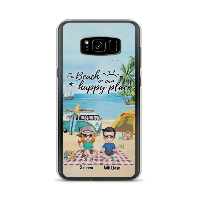 Custom Personalized Summer Beach Picnic Camping Phone Case - Upto 5 People - Gift Idea For Camping Couple/ Friends - The Beach Is Our Happy Place - Case For iPhone And Samsung