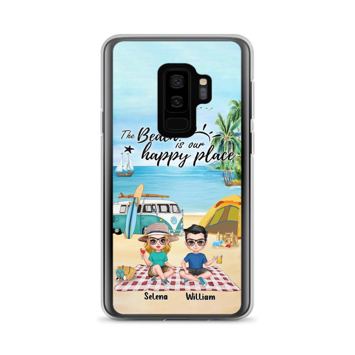 Custom Personalized Summer Beach Picnic Camping Phone Case - Upto 5 People - Gift Idea For Camping Couple/ Friends - The Beach Is Our Happy Place - Case For iPhone And Samsung