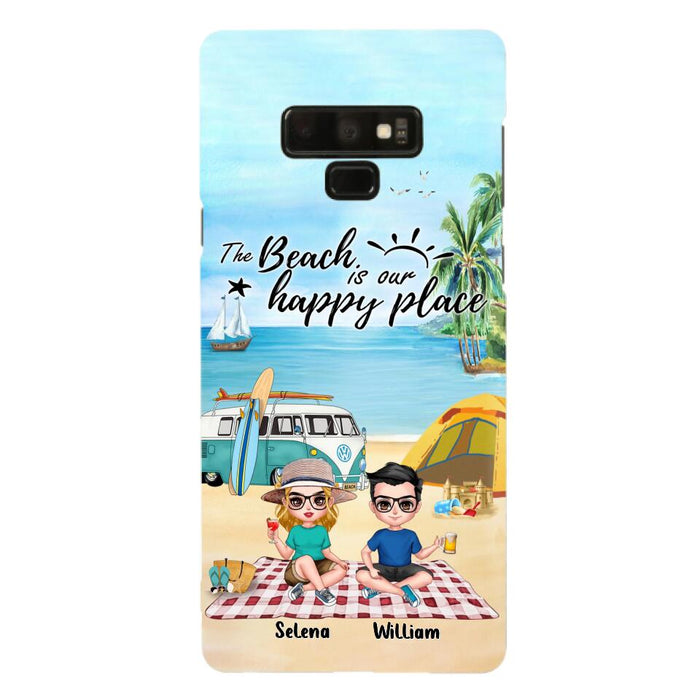 Custom Personalized Summer Beach Picnic Camping Phone Case - Upto 5 People - Gift Idea For Camping Couple/ Friends - The Beach Is Our Happy Place - Case For iPhone And Samsung