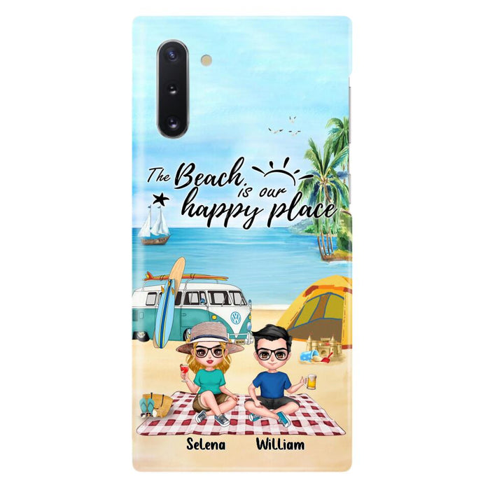 Custom Personalized Summer Beach Picnic Camping Phone Case - Upto 5 People - Gift Idea For Camping Couple/ Friends - The Beach Is Our Happy Place - Case For iPhone And Samsung