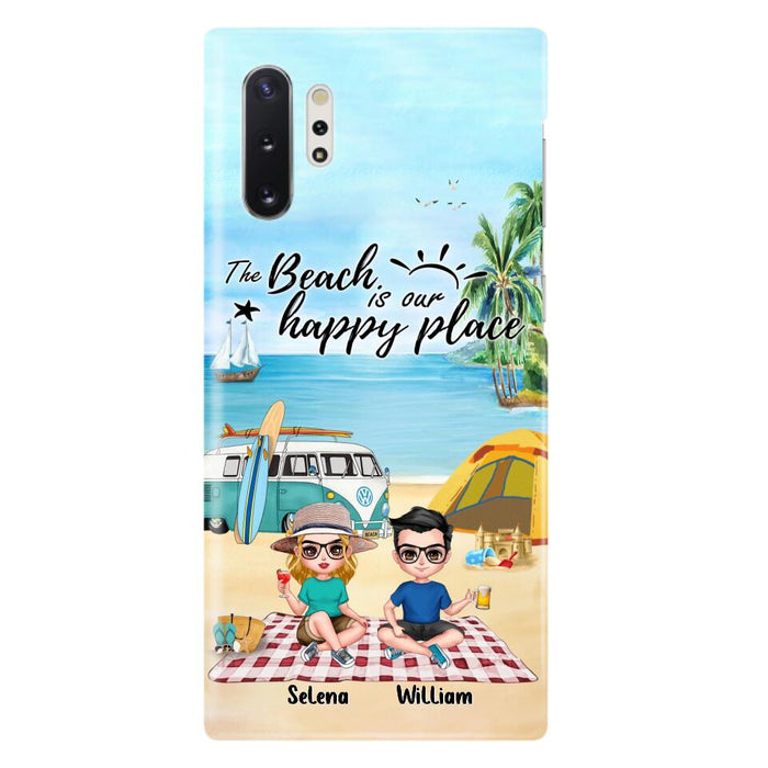 Custom Personalized Summer Beach Picnic Camping Phone Case - Upto 5 People - Gift Idea For Camping Couple/ Friends - The Beach Is Our Happy Place - Case For iPhone And Samsung