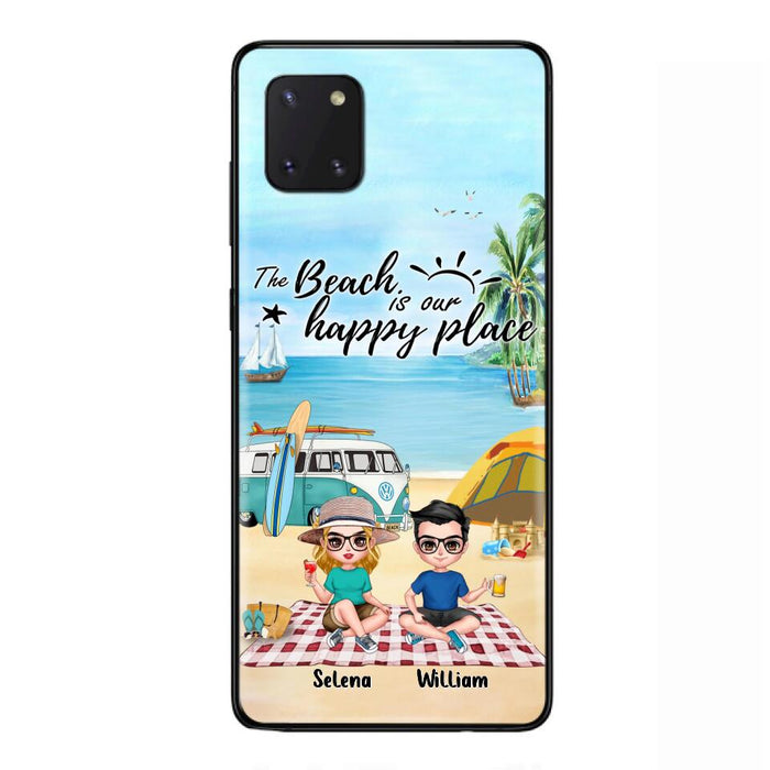 Custom Personalized Summer Beach Picnic Camping Phone Case - Upto 5 People - Gift Idea For Camping Couple/ Friends - The Beach Is Our Happy Place - Case For iPhone And Samsung