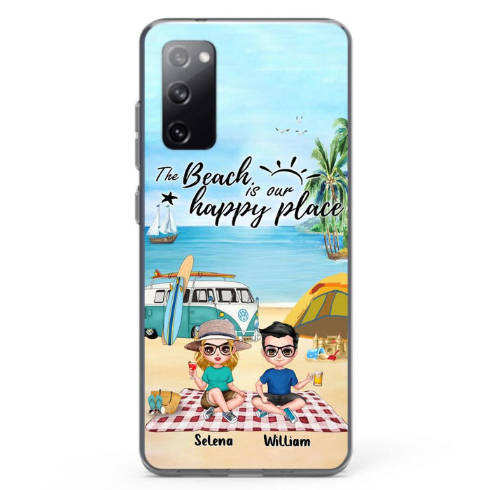 Custom Personalized Summer Beach Picnic Camping Phone Case - Upto 5 People - Gift Idea For Camping Couple/ Friends - The Beach Is Our Happy Place - Case For iPhone And Samsung