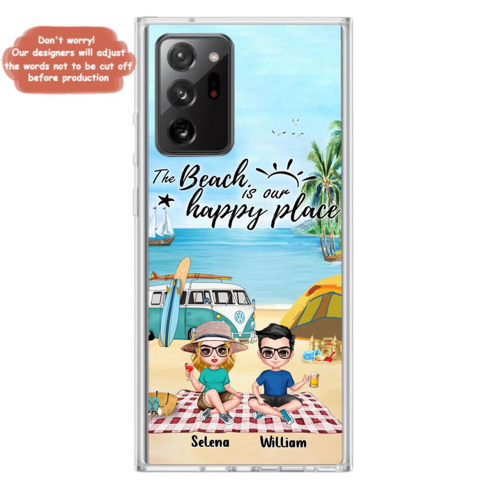 Custom Personalized Summer Beach Picnic Camping Phone Case - Upto 5 People - Gift Idea For Camping Couple/ Friends - The Beach Is Our Happy Place - Case For iPhone And Samsung