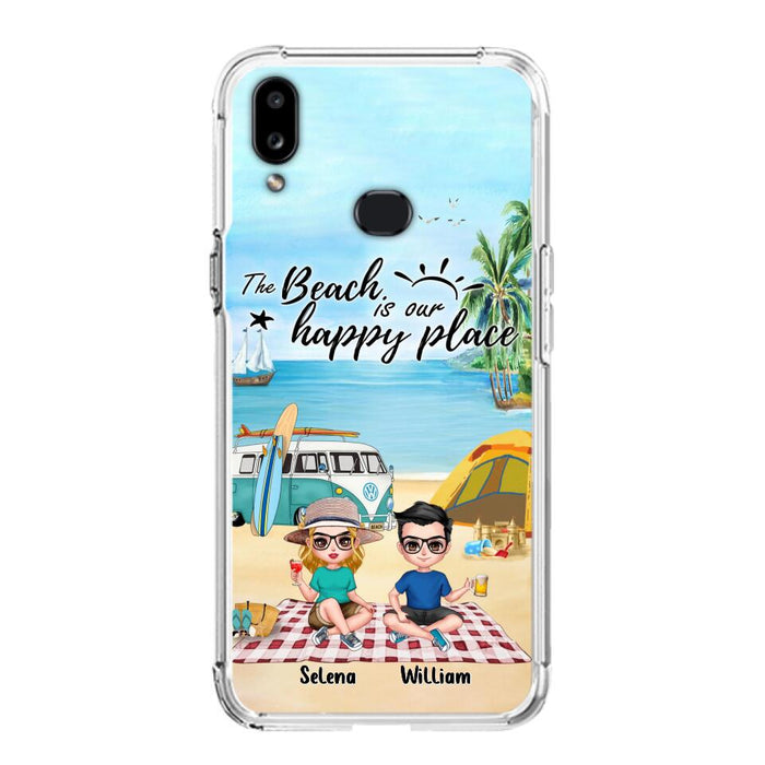 Custom Personalized Summer Beach Picnic Camping Phone Case - Upto 5 People - Gift Idea For Camping Couple/ Friends - The Beach Is Our Happy Place - Case For iPhone And Samsung