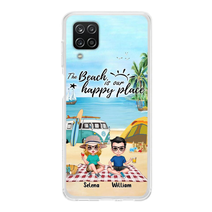 Custom Personalized Summer Beach Picnic Camping Phone Case - Upto 5 People - Gift Idea For Camping Couple/ Friends - The Beach Is Our Happy Place - Case For iPhone And Samsung