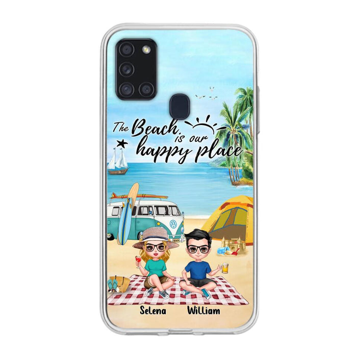 Custom Personalized Summer Beach Picnic Camping Phone Case - Upto 5 People - Gift Idea For Camping Couple/ Friends - The Beach Is Our Happy Place - Case For iPhone And Samsung