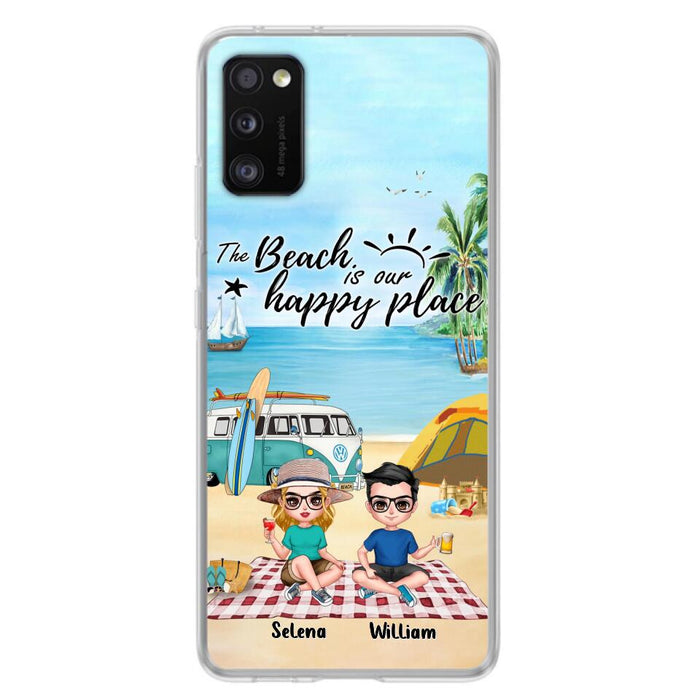 Custom Personalized Summer Beach Picnic Camping Phone Case - Upto 5 People - Gift Idea For Camping Couple/ Friends - The Beach Is Our Happy Place - Case For iPhone And Samsung