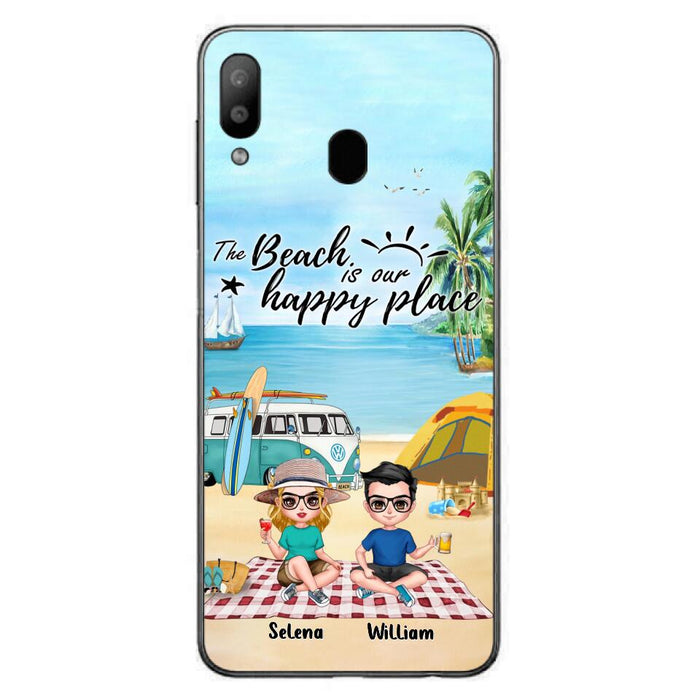 Custom Personalized Summer Beach Picnic Camping Phone Case - Upto 5 People - Gift Idea For Camping Couple/ Friends - The Beach Is Our Happy Place - Case For iPhone And Samsung