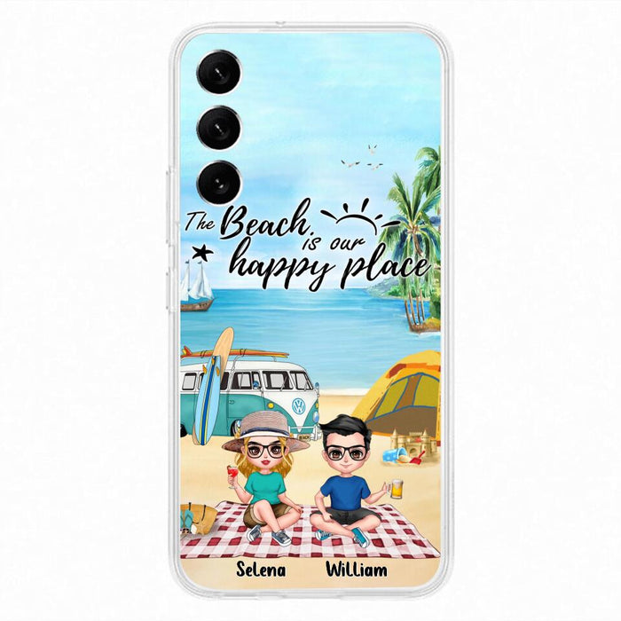 Custom Personalized Summer Beach Picnic Camping Phone Case - Upto 5 People - Gift Idea For Camping Couple/ Friends - The Beach Is Our Happy Place - Case For iPhone And Samsung