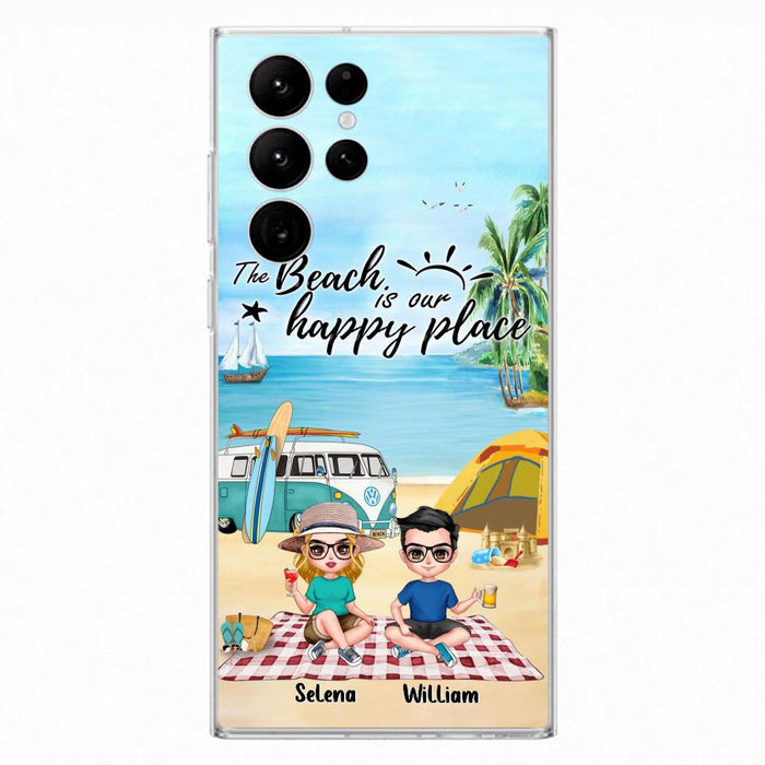 Custom Personalized Summer Beach Picnic Camping Phone Case - Upto 5 People - Gift Idea For Camping Couple/ Friends - The Beach Is Our Happy Place - Case For iPhone And Samsung