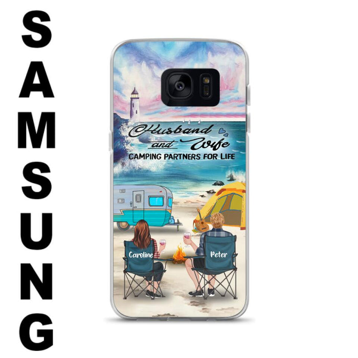 Custom Personalized Beach Camping Phone Case - Couple/ Parents With Upto 3 Kids And 3 Pets - Gift Idea For Camping Lover - Case For iPhone And Samsung