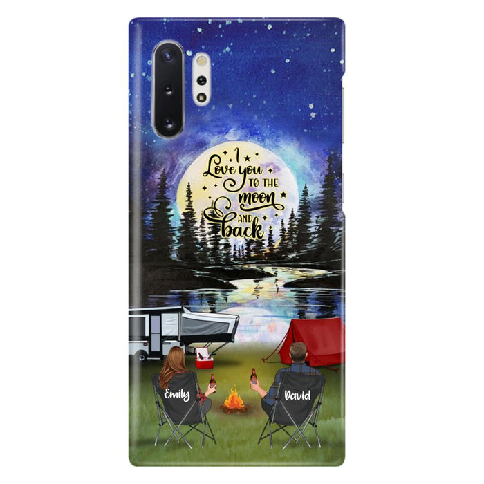 Custom Personalized Camping Moon Phone Case - Couple/ Parents With Upto 3 Kids And 4 Pets - Gift Idea For Camping Lover - I Love You To The Moon And Back - Case For iPhone And Samsung