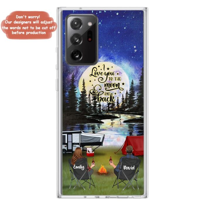 Custom Personalized Camping Moon Phone Case - Couple/ Parents With Upto 3 Kids And 4 Pets - Gift Idea For Camping Lover - I Love You To The Moon And Back - Case For iPhone And Samsung