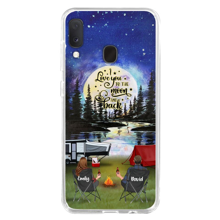 Custom Personalized Camping Moon Phone Case - Couple/ Parents With Upto 3 Kids And 4 Pets - Gift Idea For Camping Lover - I Love You To The Moon And Back - Case For iPhone And Samsung