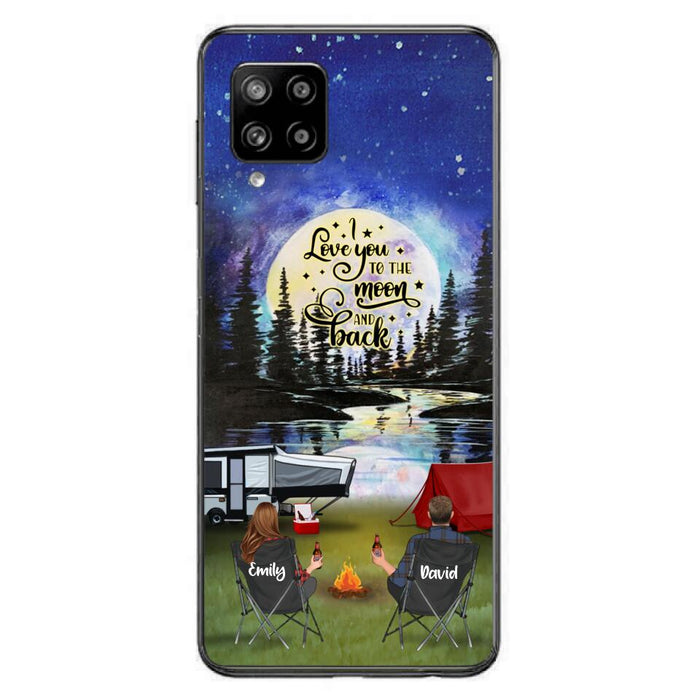 Custom Personalized Camping Moon Phone Case - Couple/ Parents With Upto 3 Kids And 4 Pets - Gift Idea For Camping Lover - I Love You To The Moon And Back - Case For iPhone And Samsung