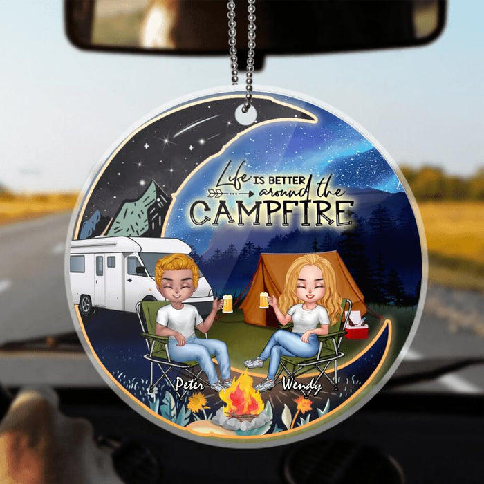 Custom Personalized Camping Moon Night Chibi Ornament - Couple With Upto 3 Dogs - Gift Idea For Camping lover - Making Memories One Campsite At A Time