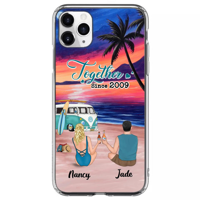 Personalized Beach Camping Phone Case - Gifts For Camping/Dog/Cat Lover With Up to 3 Kids And 3 Pets - This Is Our Happy Place - Case For iPhone And Samsung