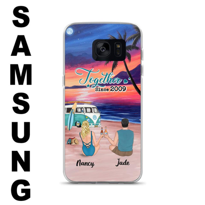 Personalized Beach Camping Phone Case - Gifts For Camping/Dog/Cat Lover With Up to 3 Kids And 3 Pets - This Is Our Happy Place - Case For iPhone And Samsung