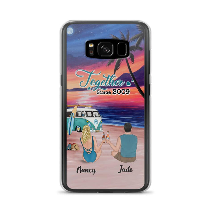 Personalized Beach Camping Phone Case - Gifts For Camping/Dog/Cat Lover With Up to 3 Kids And 3 Pets - This Is Our Happy Place - Case For iPhone And Samsung