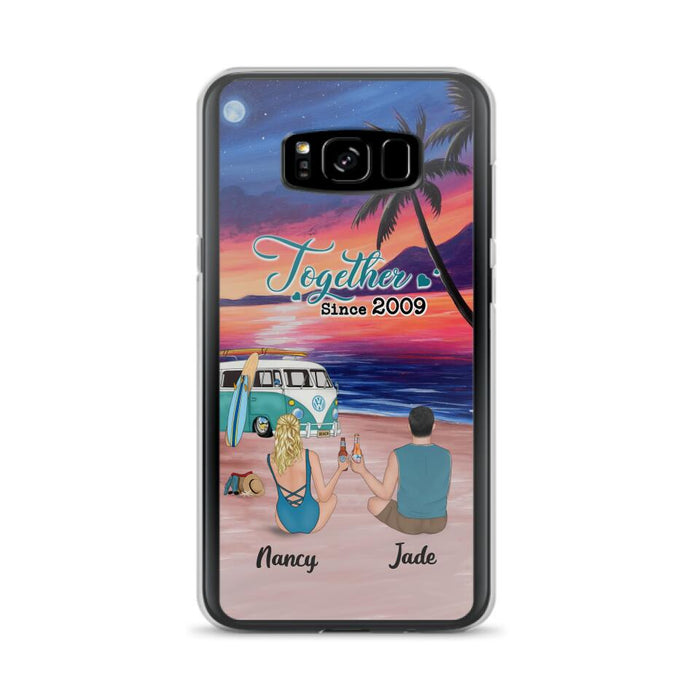 Personalized Beach Camping Phone Case - Gifts For Camping/Dog/Cat Lover With Up to 3 Kids And 3 Pets - This Is Our Happy Place - Case For iPhone And Samsung