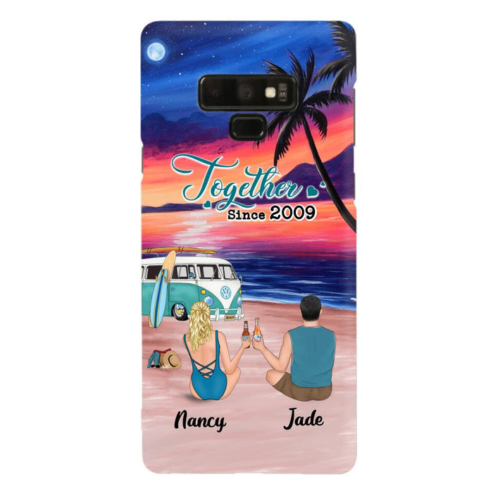 Personalized Beach Camping Phone Case - Gifts For Camping/Dog/Cat Lover With Up to 3 Kids And 3 Pets - This Is Our Happy Place - Case For iPhone And Samsung