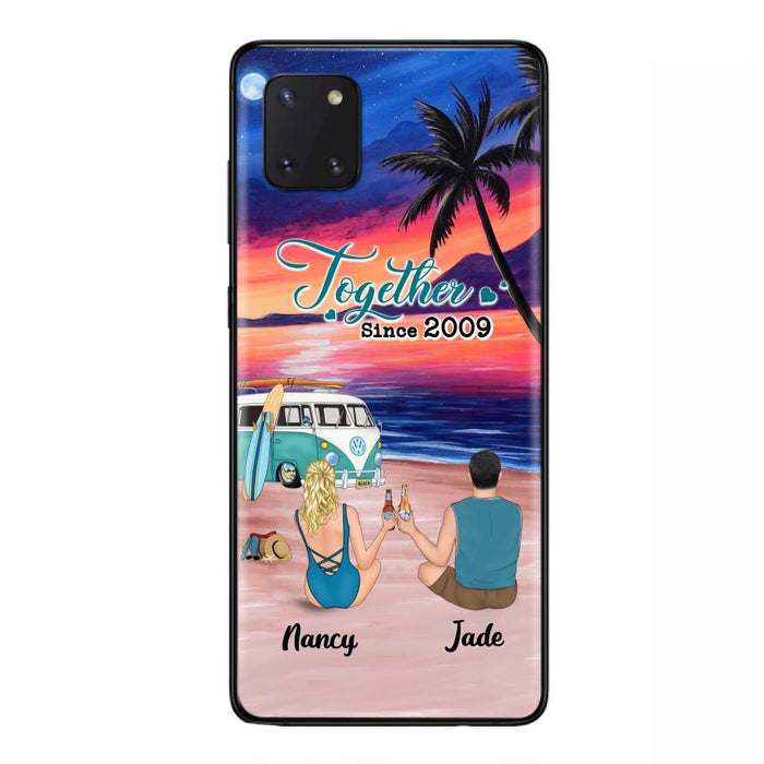 Personalized Beach Camping Phone Case - Gifts For Camping/Dog/Cat Lover With Up to 3 Kids And 3 Pets - This Is Our Happy Place - Case For iPhone And Samsung