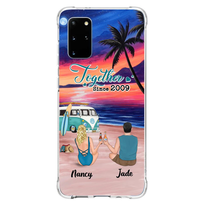 Personalized Beach Camping Phone Case - Gifts For Camping/Dog/Cat Lover With Up to 3 Kids And 3 Pets - This Is Our Happy Place - Case For iPhone And Samsung