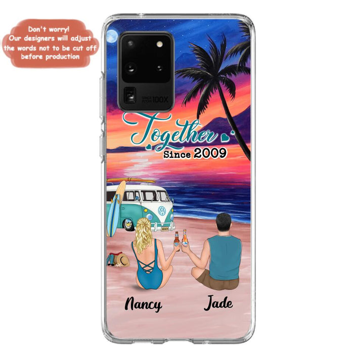 Personalized Beach Camping Phone Case - Gifts For Camping/Dog/Cat Lover With Up to 3 Kids And 3 Pets - This Is Our Happy Place - Case For iPhone And Samsung