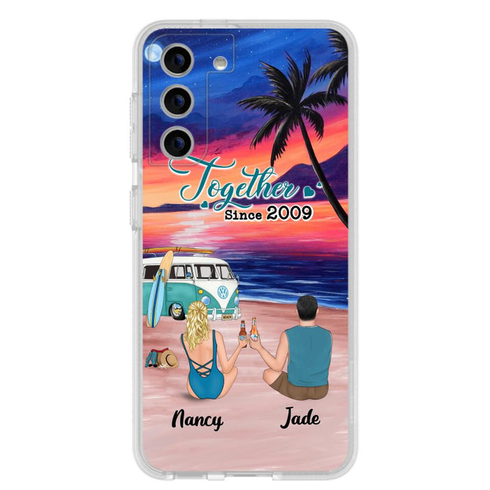 Personalized Beach Camping Phone Case - Gifts For Camping/Dog/Cat Lover With Up to 3 Kids And 3 Pets - This Is Our Happy Place - Case For iPhone And Samsung