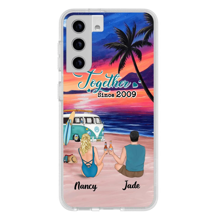 Personalized Beach Camping Phone Case - Gifts For Camping/Dog/Cat Lover With Up to 3 Kids And 3 Pets - This Is Our Happy Place - Case For iPhone And Samsung