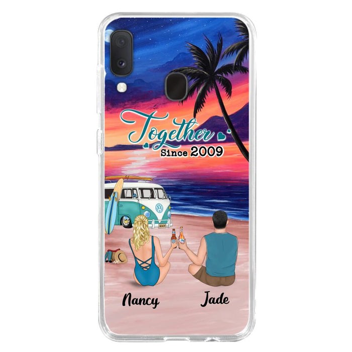 Personalized Beach Camping Phone Case - Gifts For Camping/Dog/Cat Lover With Up to 3 Kids And 3 Pets - This Is Our Happy Place - Case For iPhone And Samsung