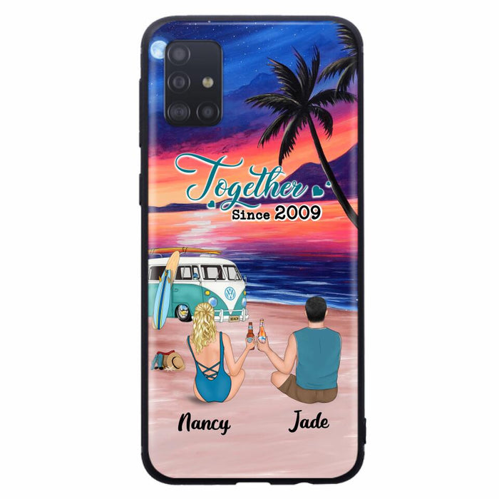 Personalized Beach Camping Phone Case - Gifts For Camping/Dog/Cat Lover With Up to 3 Kids And 3 Pets - This Is Our Happy Place - Case For iPhone And Samsung