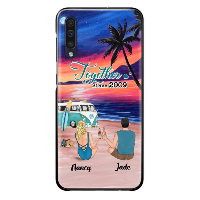 Personalized Beach Camping Phone Case - Gifts For Camping/Dog/Cat Lover With Up to 3 Kids And 3 Pets - This Is Our Happy Place - Case For iPhone And Samsung