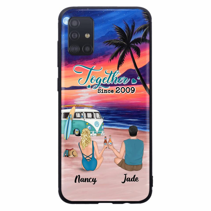 Personalized Beach Camping Phone Case - Gifts For Camping/Dog/Cat Lover With Up to 3 Kids And 3 Pets - This Is Our Happy Place - Case For iPhone And Samsung