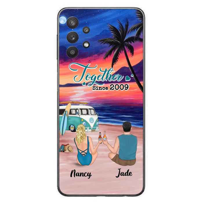 Personalized Beach Camping Phone Case - Gifts For Camping/Dog/Cat Lover With Up to 3 Kids And 3 Pets - This Is Our Happy Place - Case For iPhone And Samsung