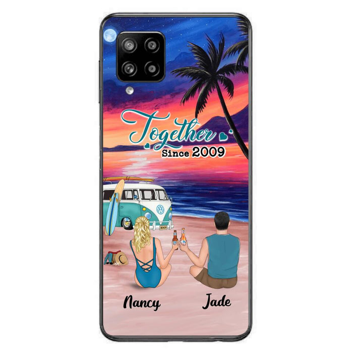 Personalized Beach Camping Phone Case - Gifts For Camping/Dog/Cat Lover With Up to 3 Kids And 3 Pets - This Is Our Happy Place - Case For iPhone And Samsung