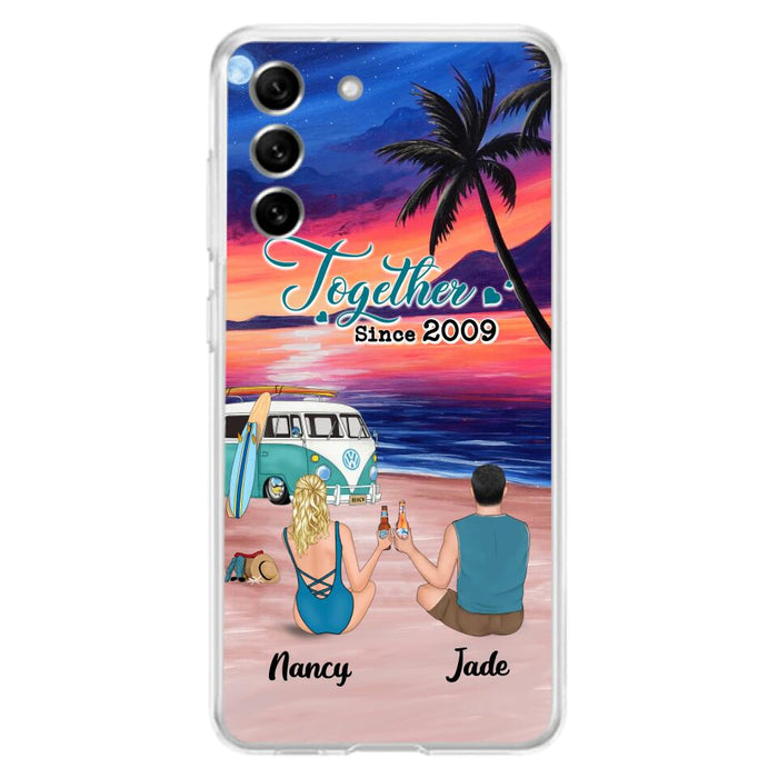 Personalized Beach Camping Phone Case - Gifts For Camping/Dog/Cat Lover With Up to 3 Kids And 3 Pets - This Is Our Happy Place - Case For iPhone And Samsung