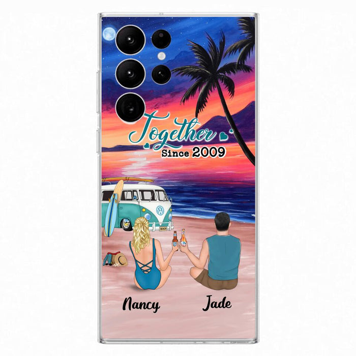 Personalized Beach Camping Phone Case - Gifts For Camping/Dog/Cat Lover With Up to 3 Kids And 3 Pets - This Is Our Happy Place - Case For iPhone And Samsung