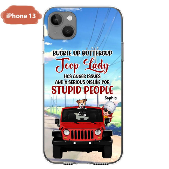 Custom Personalized Off-road Lady Phone Case - Upto 5 Dogs - Gift Idea For Dog/Off-road Lover - Buckle Up Buttercup - Case For iPhone/Samsung