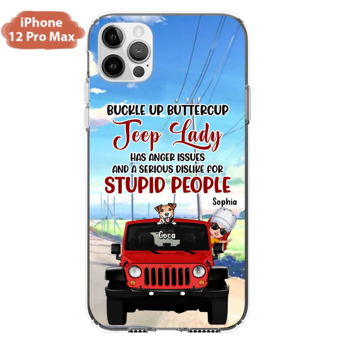 Custom Personalized Off-road Lady Phone Case - Upto 5 Dogs - Gift Idea For Dog/Off-road Lover - Buckle Up Buttercup - Case For iPhone/Samsung